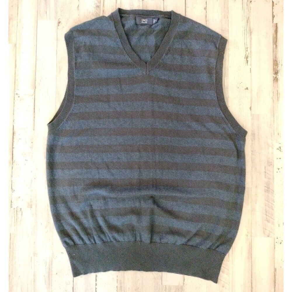 Lincs David Chu, Sweater Vest Size M, Cotton/Cashmere Blue Stripes Golf
